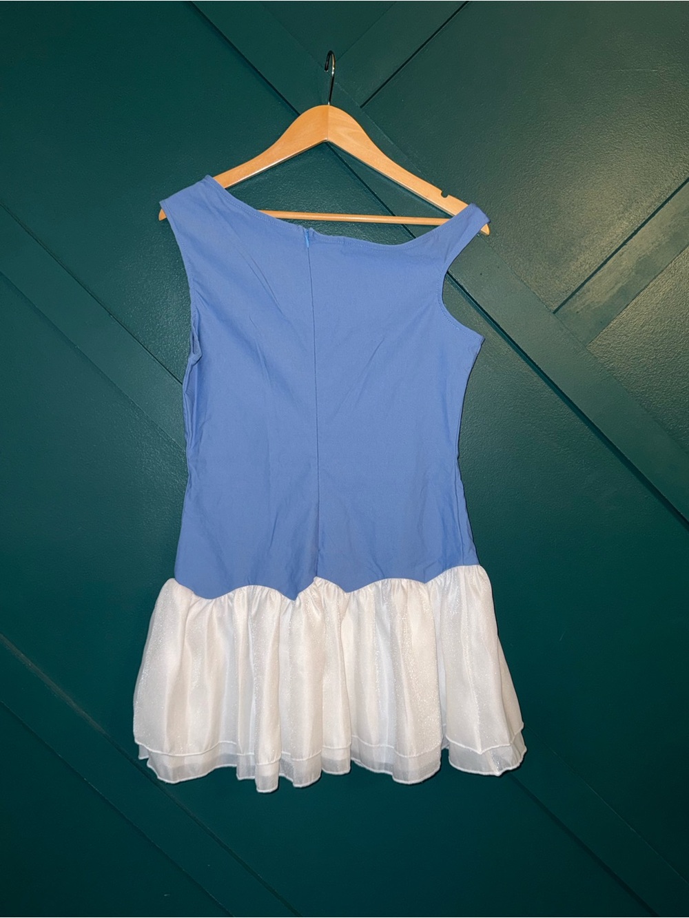 Blue & White Colorblock Fit & Flare Mini Coquette Balletcore Off Shoulder Ruffle - Picture 3 of 7